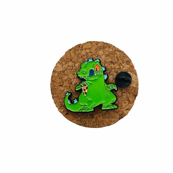 Rugrats REPTAR Dinosaur Nickelodeon Pin Holding Pizza Green Cartoon Character TV - Picture 2 of 6